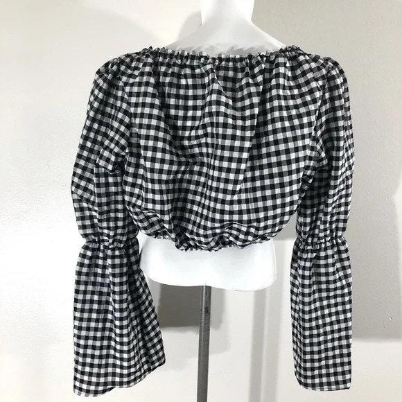 Topshop Gingham Plaid Puff Bell Sleeve Crop Top Plus Size 14 - Picture 5 of 5